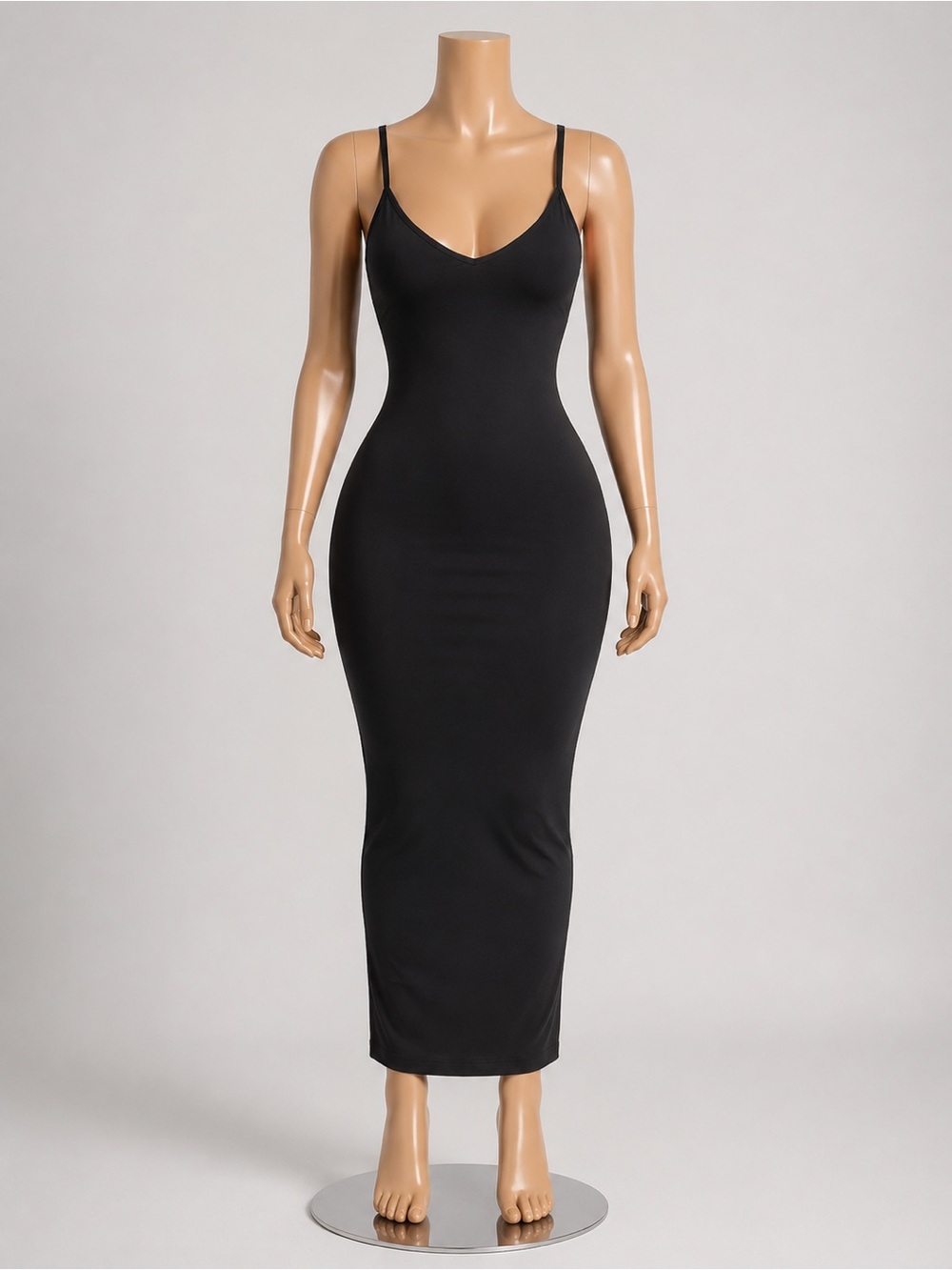 Classic Black Spaghetti-Strap Bodycon Maxi Dress